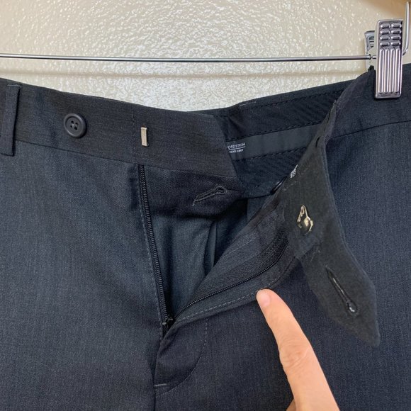 Nordstrom Men's Shop Flat Front Wool Trousers 32W Charcoal Raw Hem - Picture 7 of 11